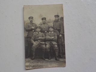Wwi German Photo Postcard 5 Soldiers With Hats And Uniforms Photograph Ww I Ww1