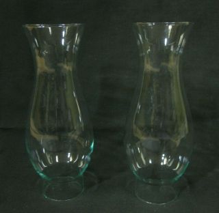 2 Vintage Clear Glass Hurricane Lamp Chimney 6 1/2 " Tall - 1 5/8 " Base Very