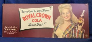 Royal Crown Cola Trolley Advertising Sign Betty Grable Pin Up Girl 1944