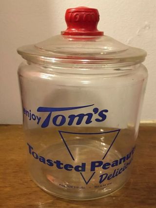 Toms Peanuts Early General Store Advertising Jar W/lid Shape
