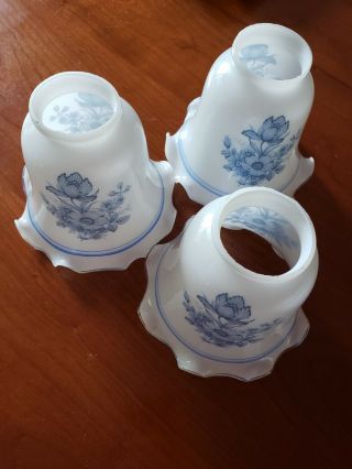 Vintage Milk Glass Blue Flowers Bell Shape Shade Ceiling Fan 2 1/4 "