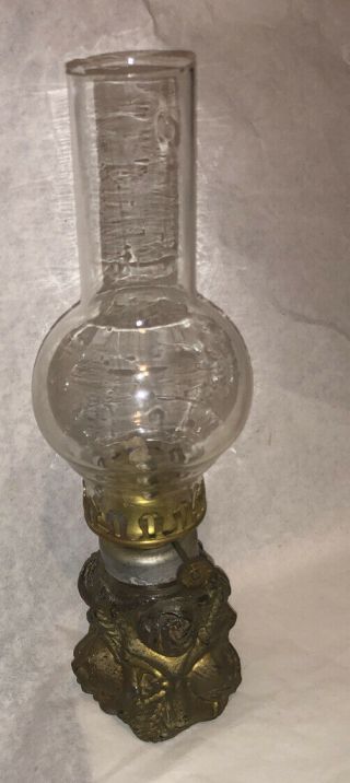 Vintage Goofus Glass Style Miniature Flower Floral Oil Lamp English Made Burner