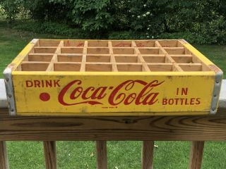 Vintage Yellow Coke Coca - Cola Wood Crate Carrier Box