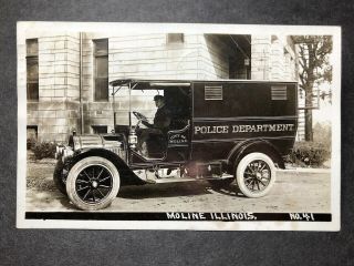 Rppc - Moline Il - Police Department Truck - Wagon - Auto - Illinois - Ill - Rp - Real Photo