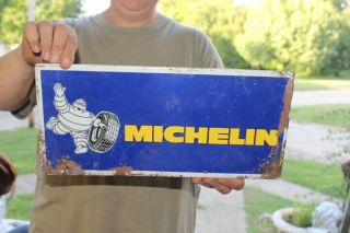 Vintage C.  1970 Michelin Man Tires Gas Station Oil 15 " Metal Sign