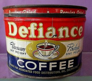 Coffee Tin Can Defiance Keywind Coffee W/original Lid