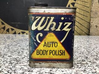 Vintage 1920s Whiz Auto Body Polish Car Automotive Advertising Tin Sign Can