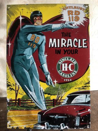 1952 Large Vintage  Sinclair  Gas & Oil Porcelain Sign 18x12 Inch (miracle)