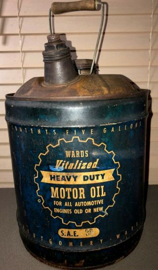 Vintage Wards Vitalized Heavy Duty Motor Oil 5 Gallon Can Montgomery Ward