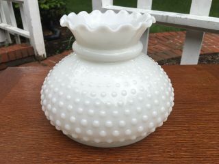 Vintage Milk Glass Hobnail Globe Shade 6 3/4” At Base.  Euc