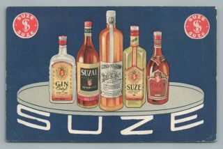 Suze Liquor Advertising—gin Vermouth—antique Poster - Art Style French Cpa 1930s