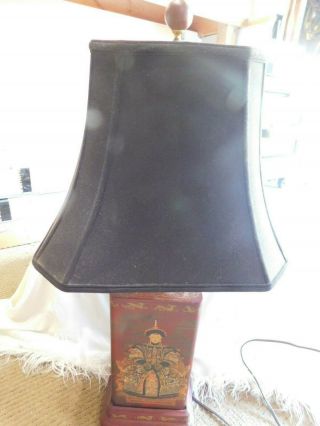 Asian/oriental Table Lamp Red And Gold Wood