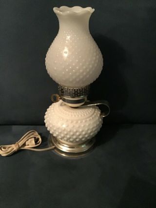 Vintage Milk Glass Hobnail Hurricane Lamp 14inch Tall