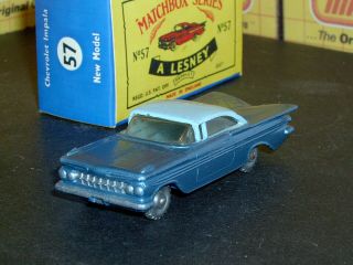 Matchbox Lesney Chevrolet Impala 57 B3 Dk Blue Base 20spw Sc2 Nm & Crafted Box