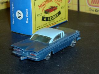 Matchbox Lesney Chevrolet Impala 57 b3 dk blue base 20SPW SC2 NM & crafted box 2