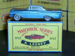 Matchbox Lesney Chevrolet Impala 57 b3 dk blue base 20SPW SC2 NM & crafted box 3