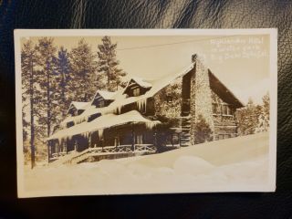 Highlander Hotel In Winter Garb Big Bear Lake California Rppc Photo Postcard