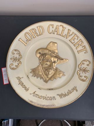 Vintage Lord Calvert American Whiskey Metal Round Sign 23 " White And Gold