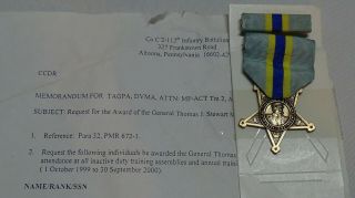 Vintage Military Gen Thomas J.  Stewart Medal Drill Attendance 100 Duty Ribbon 1