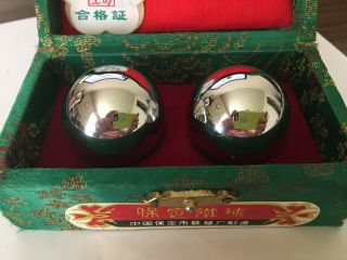 Vintage Chinese Stress Relief,  Meditation,  Chiming Silver Balls With Green Box