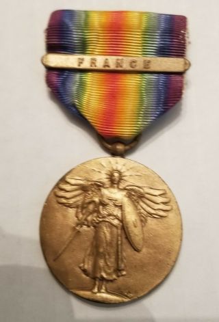 Wwi Us Army Victory Medal With France Bar Full Size Medal Full Wrapped Brooch