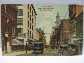 1914 Vintage Nashville Downtown Post Card - Church Street - Jennings Pharmacy