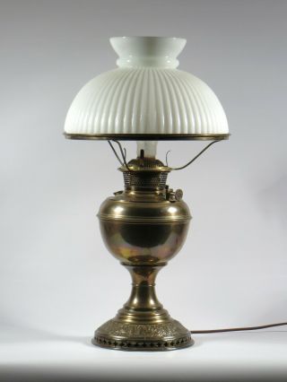 Antique Kerosene B&h Kerosene Table Lamp Electrified