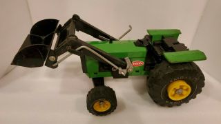 Vintage Tonka Green Tractor With Front Loader,  Bucket,  Pressed Steel Good Shape