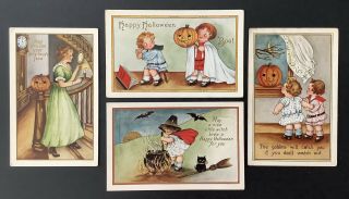Vintage Whitney Halloween Postcards (4) Woman On Staircase,  Cute Children