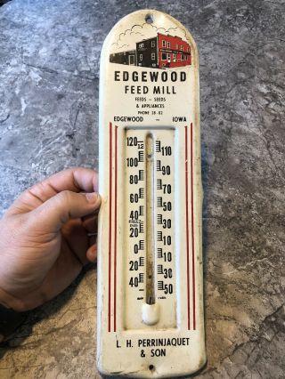 Vintage Edgewood Iowa Feed Mill Seed Feed Sign Thermometer Corn Farm Broken Tube