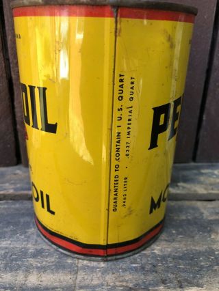 Vtg 1950s Pennzoil 100 Pennsylvania Motor Oil 1 Quart Oil Can Tin Oil City PA 3