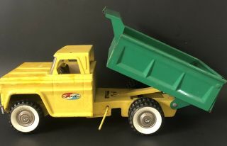 Vintage Structo Dump Truck 1966 Pat 3307291 Yellow Cab Green Bed Pressed Steel 3