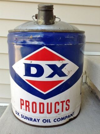 Vintage D - X Motor Oil Old 5 Gallon Dx Metal Can Bright Colors Wood Handle