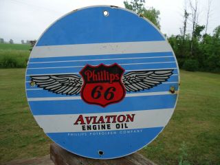 Old Vintage 1950s Phillips 66 Aviation Engine Motor Oil Porcelain Gas Pump Sign