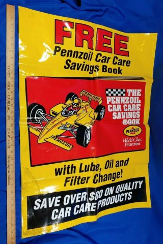Pennzoil Advertising 2 - Sided Sign Banner Vinyl Indy Car Racing Nascar 500 Vtg