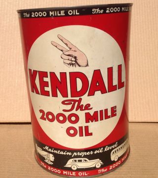 Large 5 qt.  Kendall oil can 1950 ' s 2