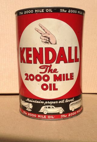 Large 5 qt.  Kendall oil can 1950 ' s 3
