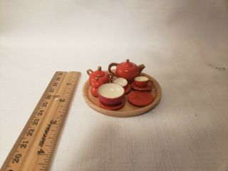Wooden Orange Teapot Set Made In German Democratic Republic Dollhouse Miniatures