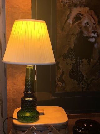 Vintage Blue Green Glass Hobnail Table Lamp Electric 13 " J - 2092 Vtg