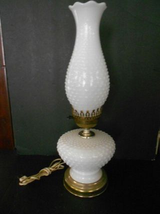 Vintage Electric Milk White Hobnail Glass Table Hurricane 3 Way Lamp 18 " Tall