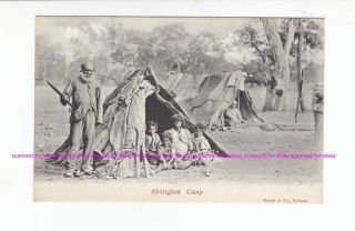 Aboriginal Camp Man Woman Children C.  1900s Vintage Kerry Postcard Australia