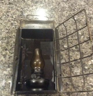 Unusual Antique Vintage Hand Held Black/gold Metal Mini Oil Drip Lamp / Lantern