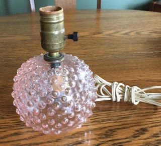 Vintage Pink Table Lamp Night Light Glass Hobnail