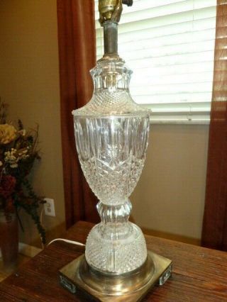 Vintage Crystal Glass And Brass Table Lamp Hollywood Regency