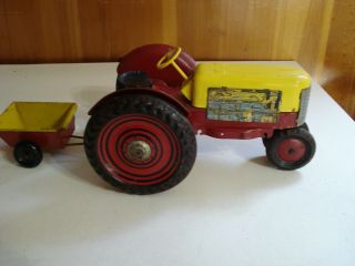 Vintage Pressed Steel Tractor And Cart