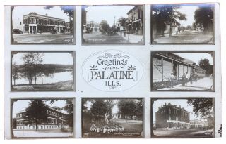 Multi - View Real Photo Postcard Of Palatine,  Illinois.  Broadway Street/ Depot