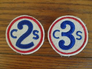2 - Ww2 Us 2nd/3rd Corps School Insignia.  Deep Blue/red Thread Machine Embroidered