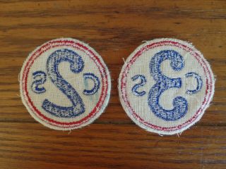 2 - WW2 US 2nd/3rd Corps School Insignia.  Deep Blue/Red Thread Machine Embroidered 2