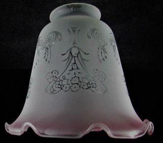 Vintage Pink Rim Satin Glass Pendant Lamp Shade For 2 1/4 " Fitter Flowers Hearts