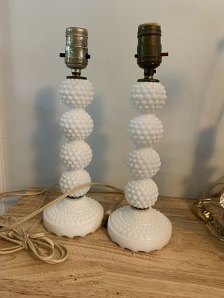 Vintage Milk Glass Hobnail Lamps Pr